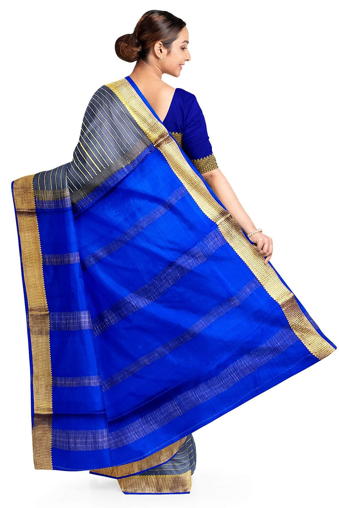 Mysore crepe pure silk saree in stripes  in grey
