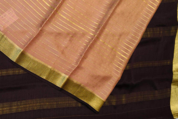Mysore crepe pure silk saree in stripes  in chickoo colour