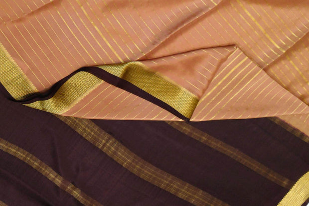 Mysore crepe pure silk saree in stripes  in chickoo colour