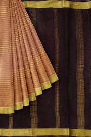Mysore crepe pure silk saree in stripes  in chickoo colour