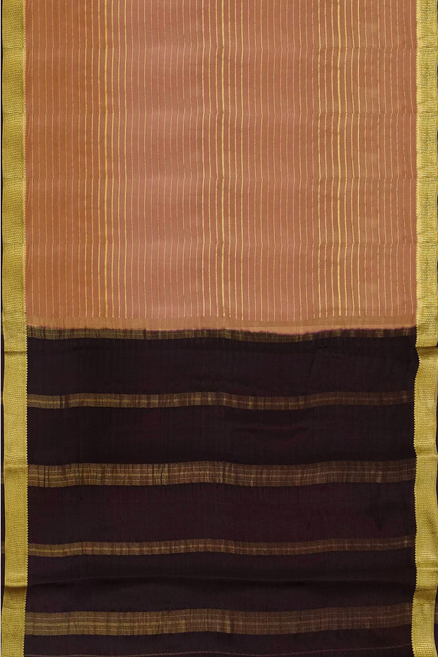 Mysore crepe pure silk saree in stripes  in chickoo colour
