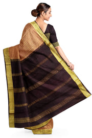 Mysore crepe pure silk saree in stripes  in chickoo colour