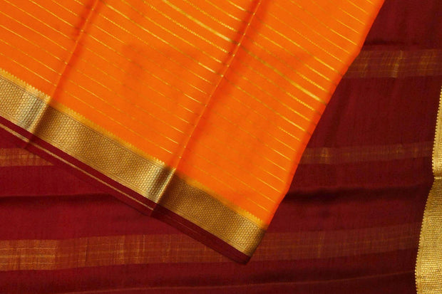 Mysore crepe pure silk saree in stripes  in orange