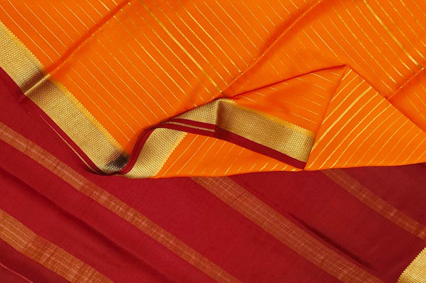 Mysore crepe pure silk saree in stripes  in orange