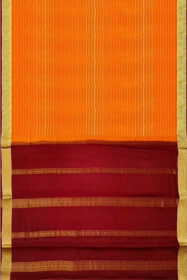 Mysore crepe pure silk saree in stripes  in orange