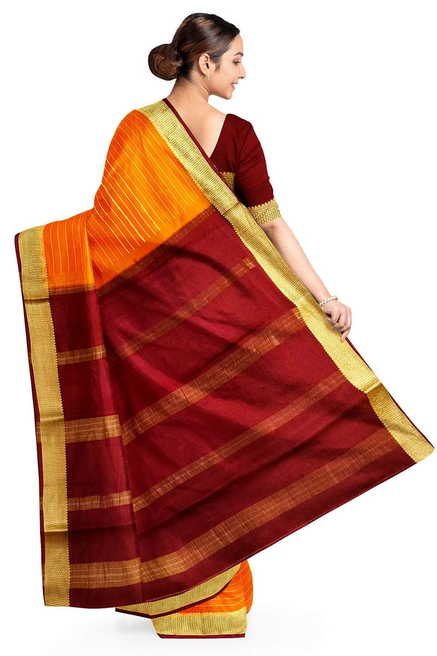 Mysore crepe pure silk saree in stripes  in orange