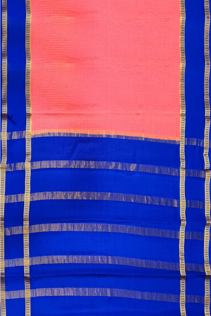 Mysore crepe pure silk saree in checks in strawberry pink