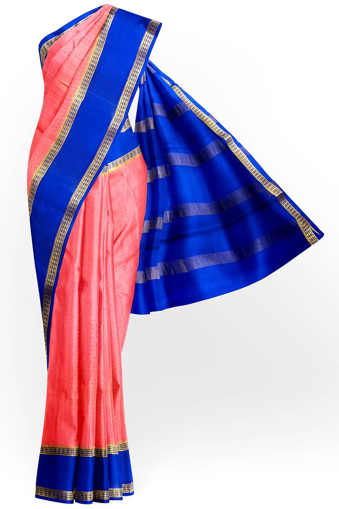 Mysore crepe pure silk saree in checks in strawberry pink