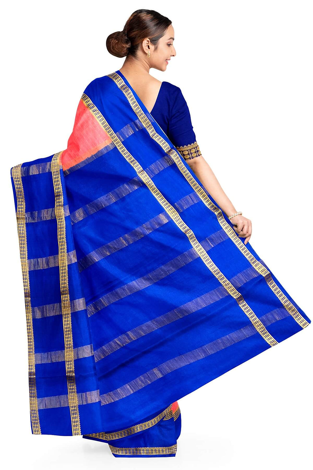 Mysore crepe pure silk saree in checks in strawberry pink