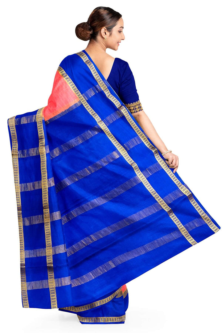 Mysore crepe pure silk saree in checks in strawberry pink