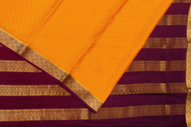 Mysore crepe pure silk saree in  step pattern  in orange