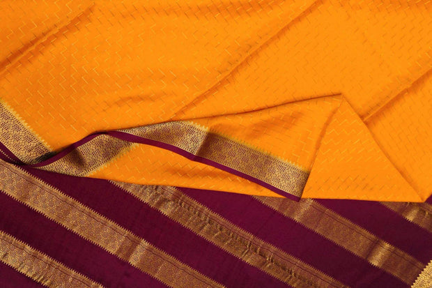 Mysore crepe pure silk saree in  step pattern  in orange