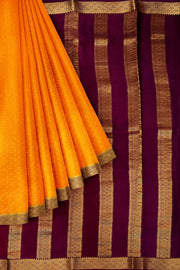 Mysore crepe pure silk saree in  step pattern  in orange
