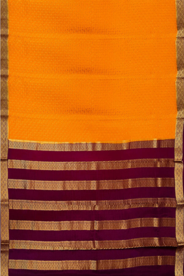 Mysore crepe pure silk saree in  step pattern  in orange