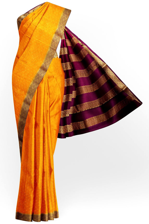 Mysore crepe pure silk saree in  step pattern  in orange