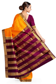 Mysore crepe pure silk saree in  step pattern  in orange