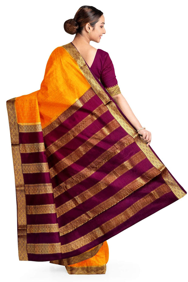 Mysore crepe pure silk saree in  step pattern  in orange