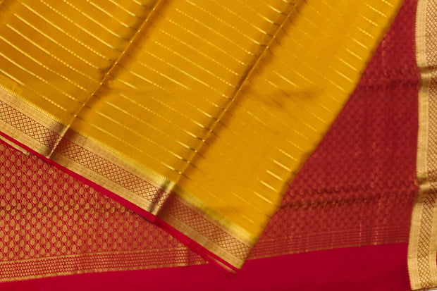 Mysore crepe pure silk saree in  stripes  in mustard