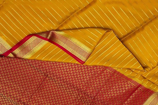 Mysore crepe pure silk saree in  stripes  in mustard