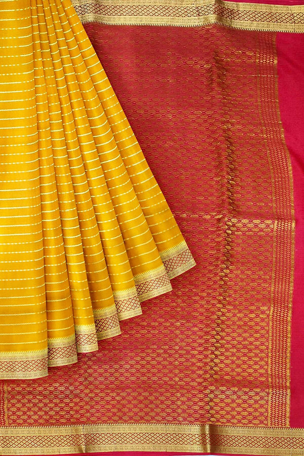 Mysore crepe pure silk saree in  stripes  in mustard