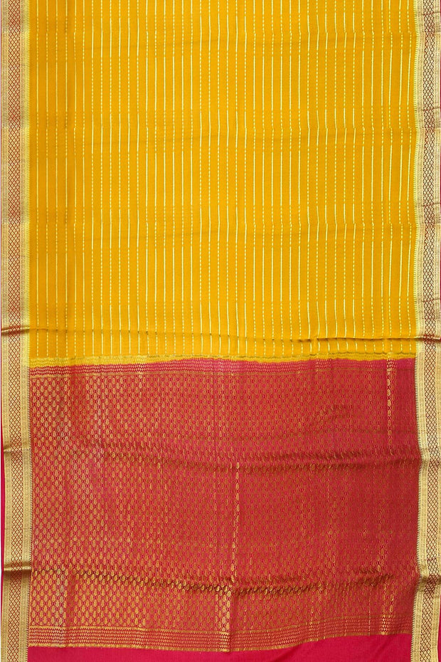 Mysore crepe pure silk saree in  stripes  in mustard