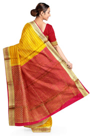 Mysore crepe pure silk saree in  stripes  in mustard