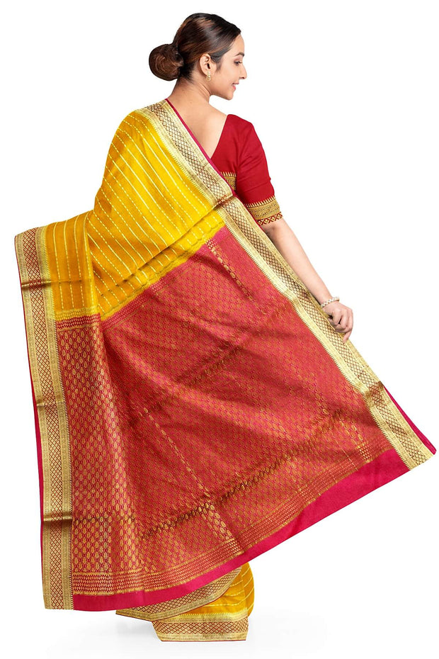 Mysore crepe pure silk saree in  stripes  in mustard