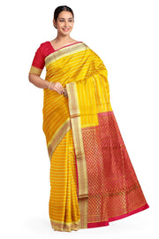 Mysore crepe pure silk saree in  stripes  in mustard