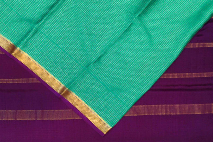 Mysore crepe pure silk saree in teal with binny checks