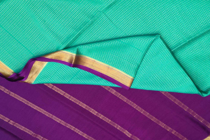 Mysore crepe pure silk saree in teal with binny checks