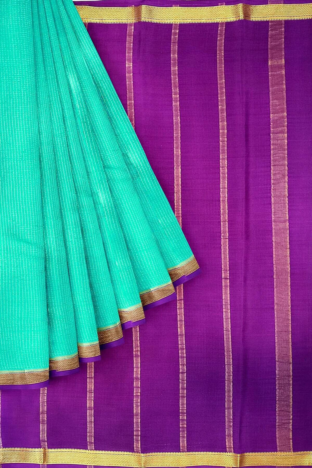 Mysore crepe pure silk saree in teal with binny checks