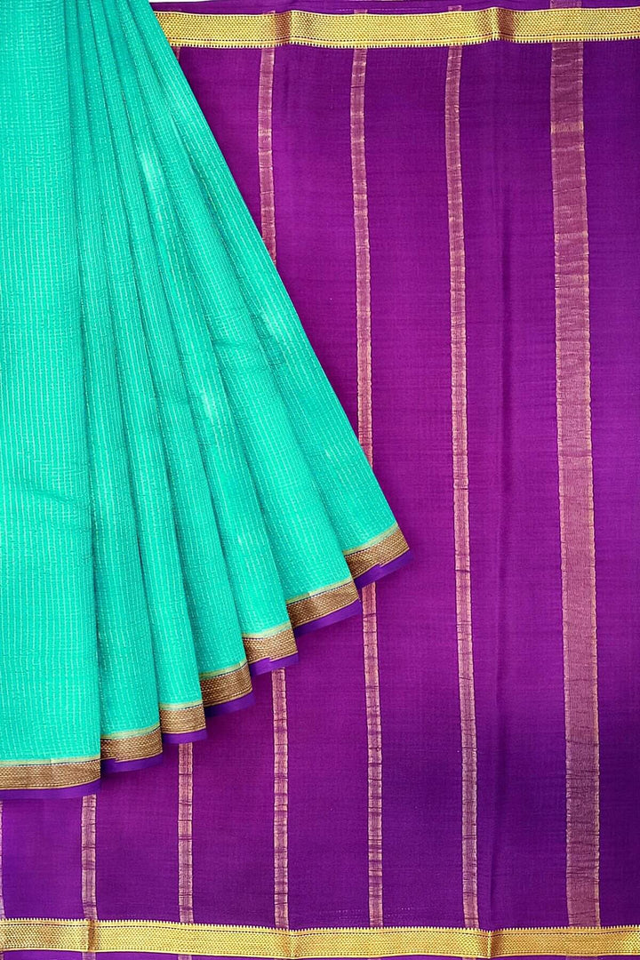 Mysore crepe pure silk saree in teal with binny checks