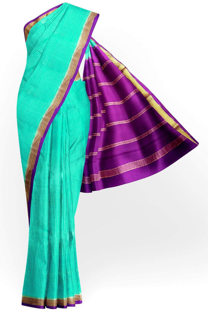 Mysore crepe pure silk saree in teal with binny checks