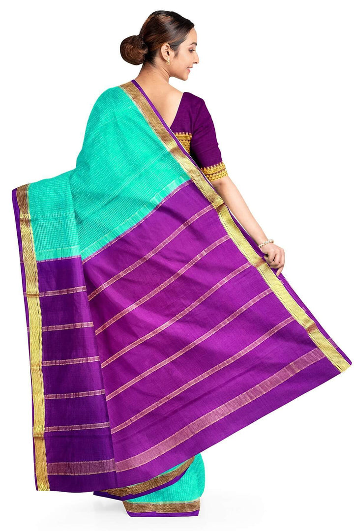 Mysore crepe pure silk saree in teal with binny checks