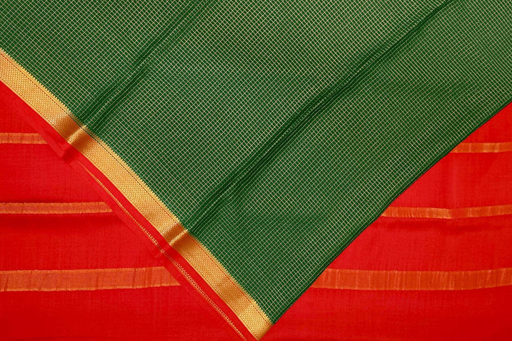Mysore crepe pure silk saree in dark green with binny checks