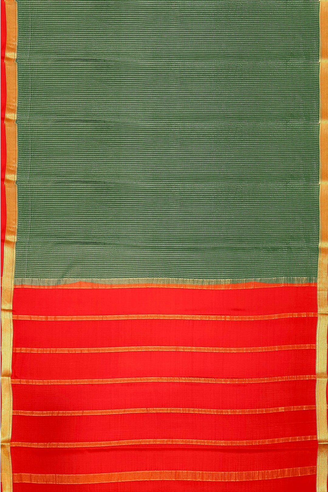 Mysore crepe pure silk saree in dark green with binny checks