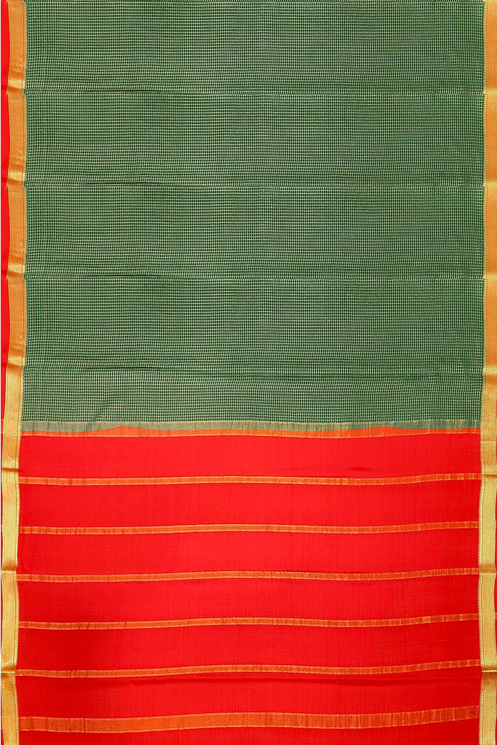 Mysore crepe pure silk saree in dark green with binny checks
