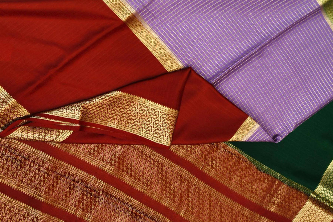 Mysore crepe pure silk saree in 3D ( green, lavender & maroon)