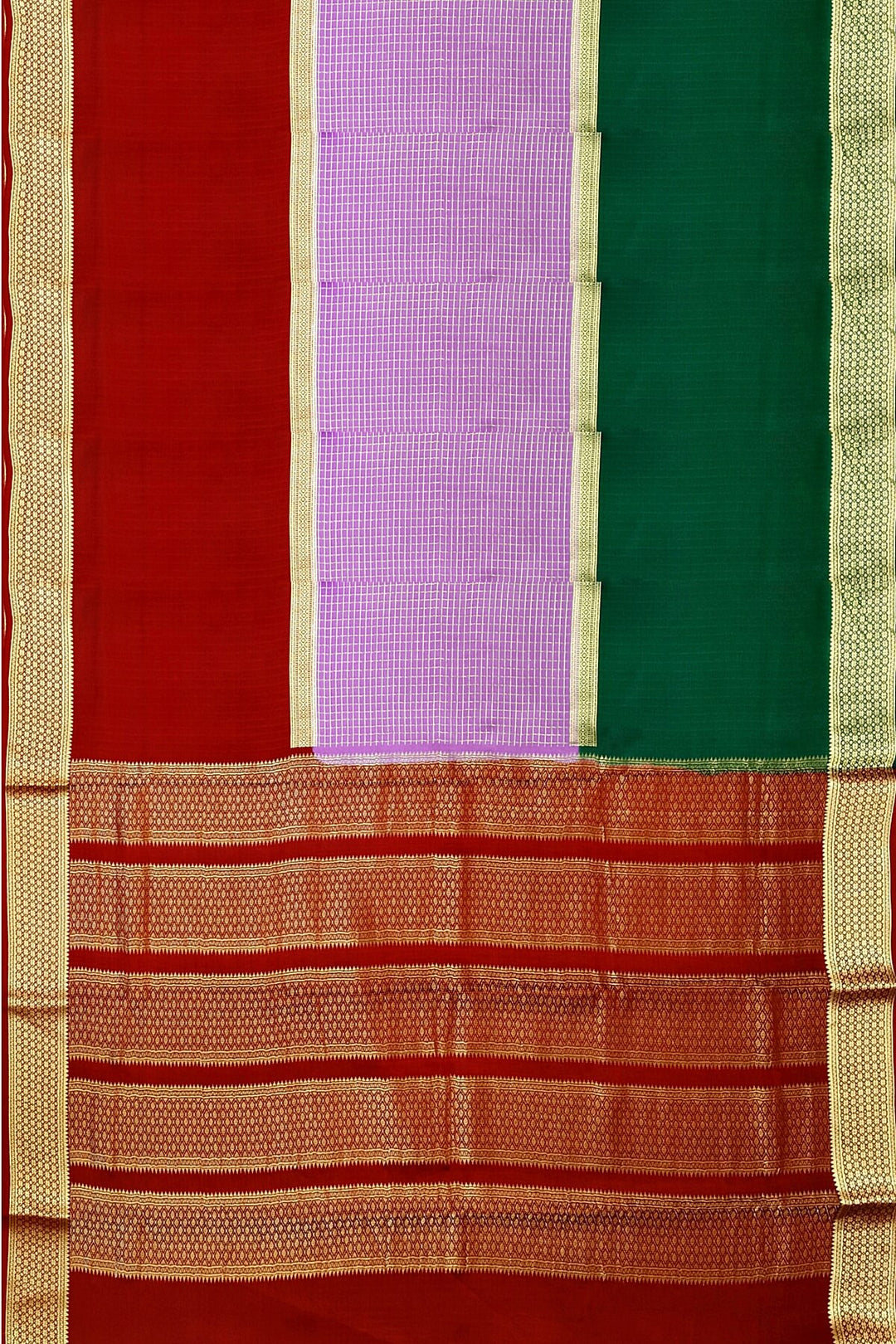 Mysore crepe pure silk saree in 3D ( green, lavender & maroon)