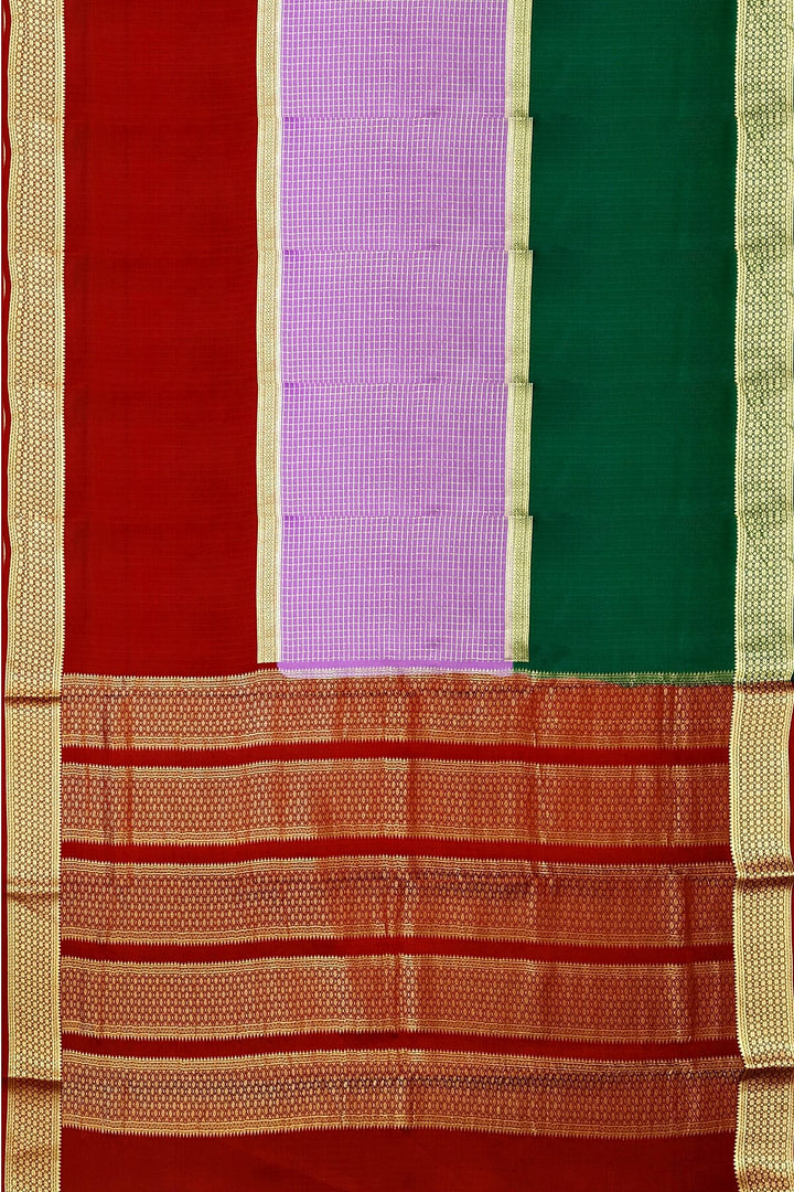 Mysore crepe pure silk saree in 3D ( green, lavender & maroon)