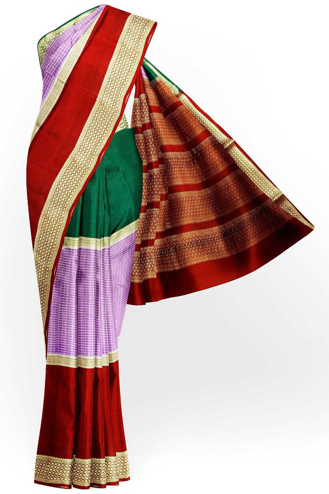 Mysore crepe pure silk saree in 3D ( green, lavender & maroon)