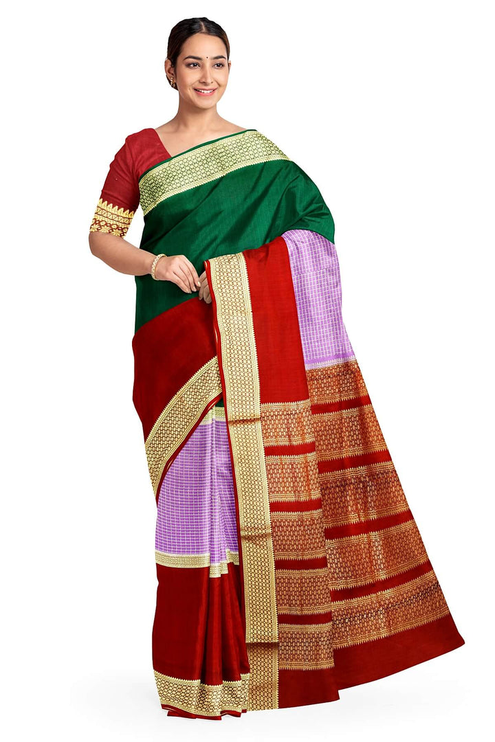 Mysore crepe pure silk saree in 3D ( green, lavender & maroon)