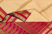 Mysore crepe pure silk saree in light peach with small checks