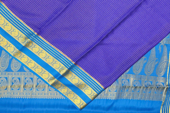 Mysore crepe pure silk saree in royal blue with small checks