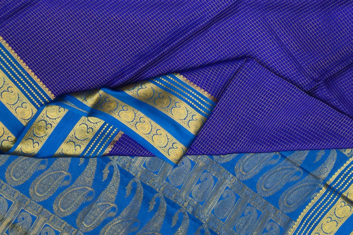 Mysore crepe pure silk saree in royal blue with small checks