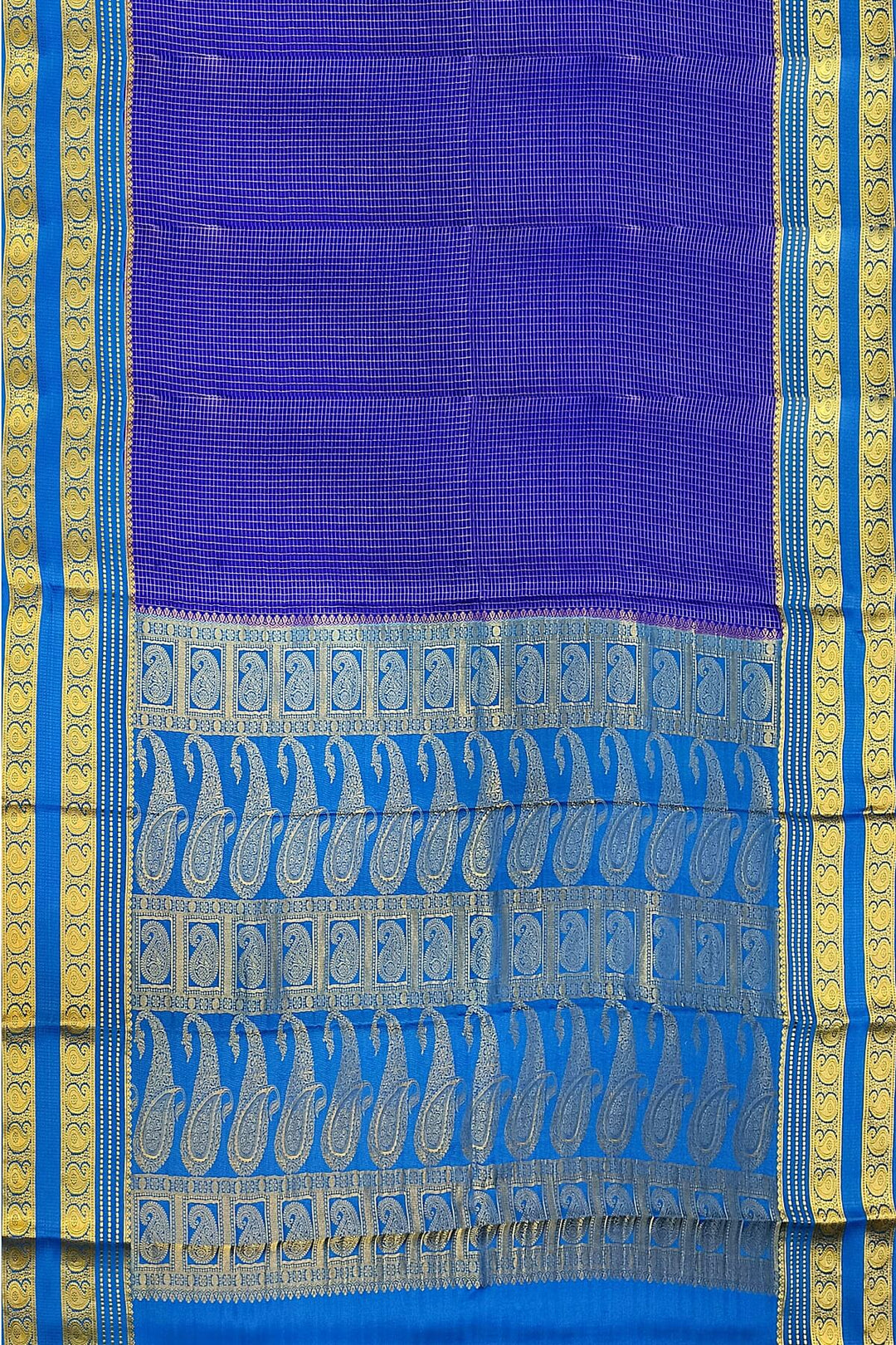 Mysore crepe pure silk saree in royal blue with small checks