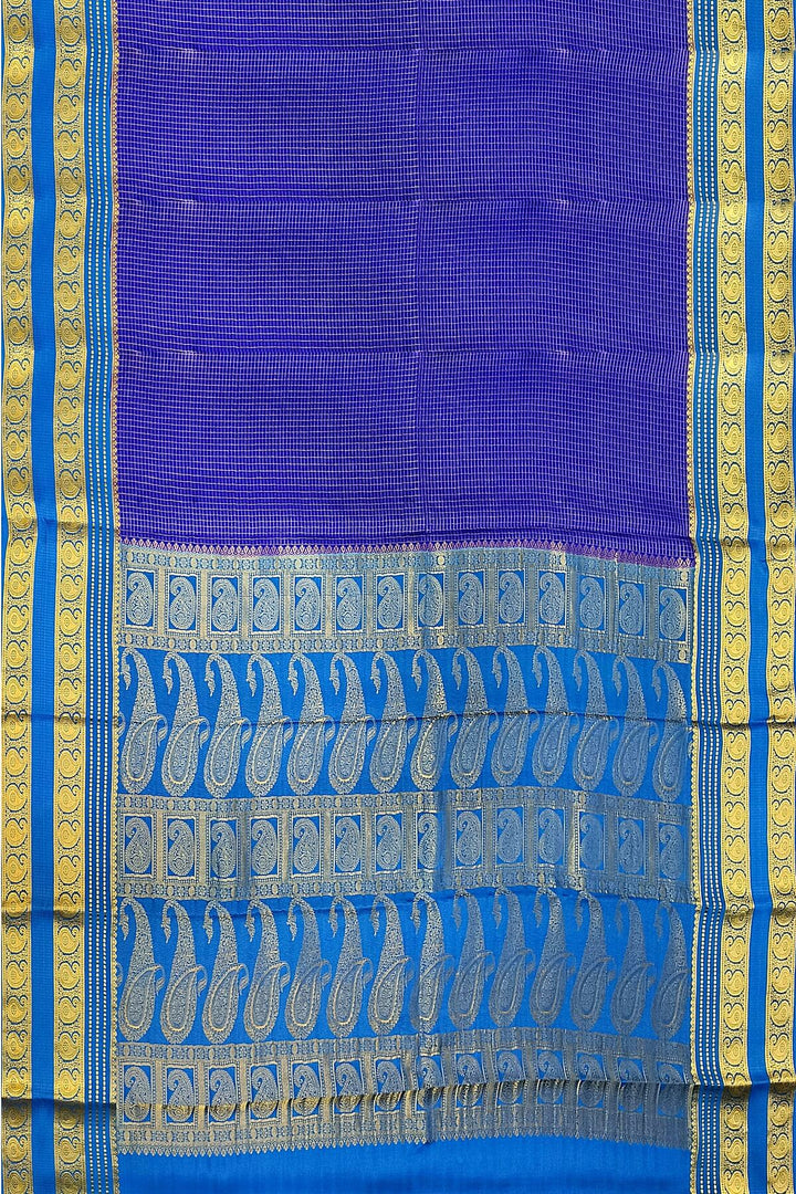 Mysore crepe pure silk saree in royal blue with small checks