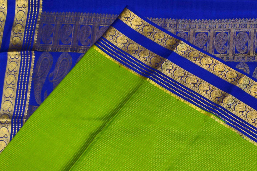 Mysore crepe pure silk saree in parrot green with small checks