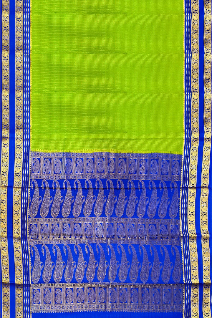 Mysore crepe pure silk saree in parrot green with small checks