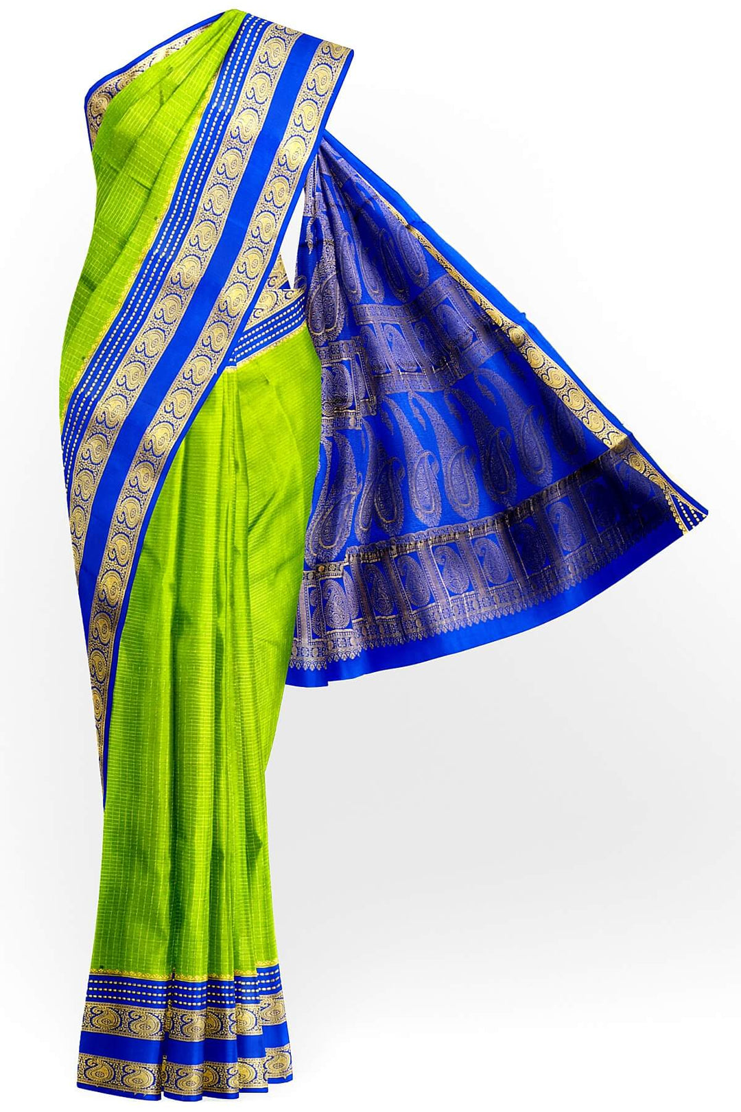 Mysore crepe pure silk saree in parrot green with small checks